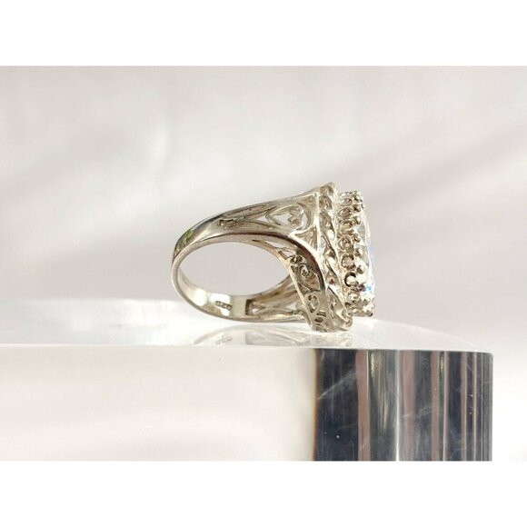 Gorgeous XL Sterling Silver Oval Cubic Zirconia Ornate Vintage Ring - sz 8.25 - Picture 3 of 10